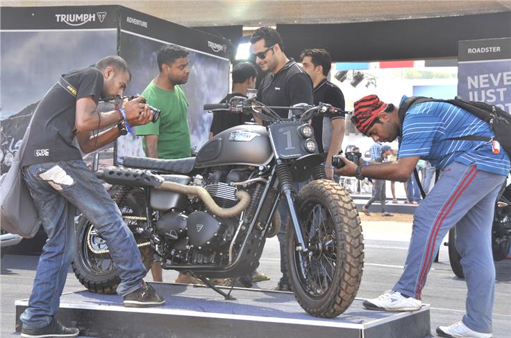 A Triumph Bonneville modified by Rajputana customs to enable off-road capability. 