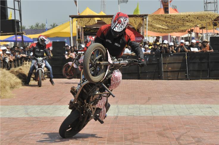 Stunt riders perform for the crowd in Vagator. 