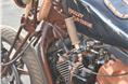 A modified Harley-Davidson with hand shifted gears seen here. 