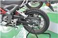 Monoshock does suspension duty at rear, mounted on a box-section swingarm and  chain final drive.   