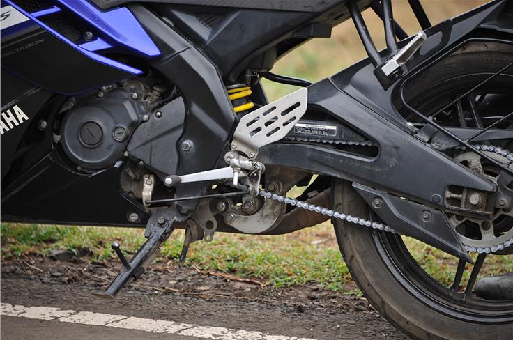 The Yamaha gets a linked monoshock suspension at rear. 