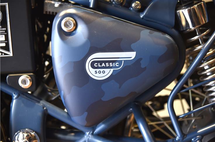 Only change on the limited-edition Classic 500 is the camo paint shade.