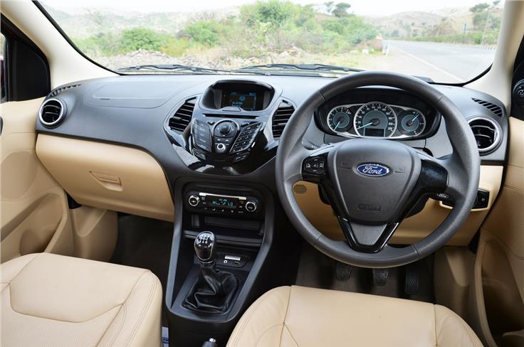 The two-tone dashboard gets many familiar bits from the larger Fiesta and EcoSport.