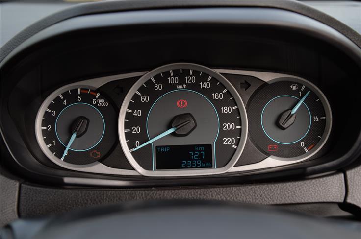 The instrument cluster in the Figo Aspire are rather simple and dull looking.