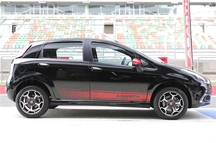 The Abarth Punto gets a stiffer suspension set-up and rides 20mm lower than the standard car.