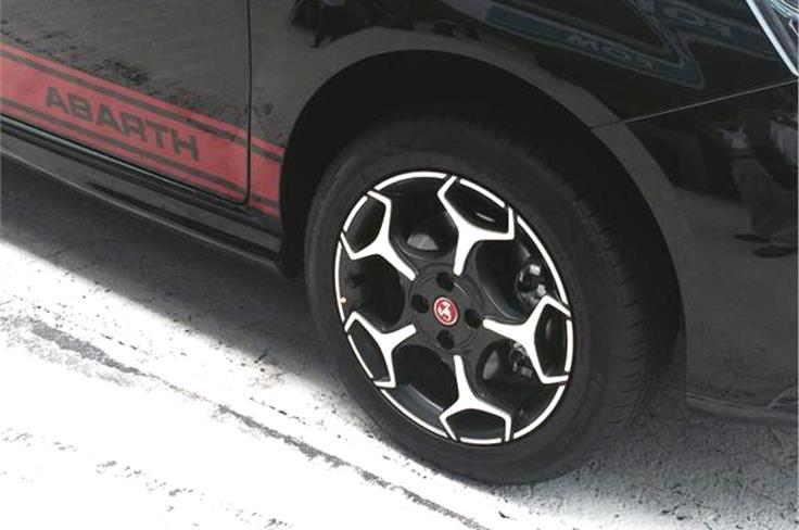 The Abarth Punto rides on 16-inch 'Scorpion' design alloy wheels.