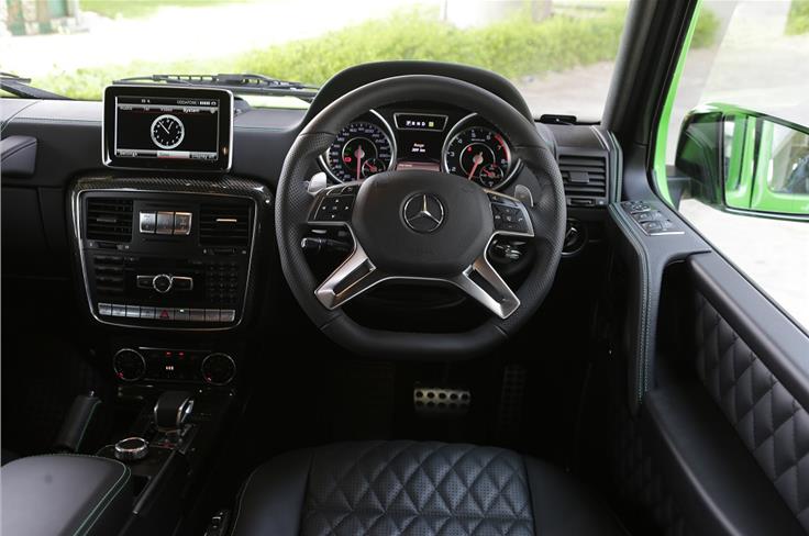 The G63&#8217;s cabin gets a modern treatment, and the layout and quality is more in line with modern Mercs.