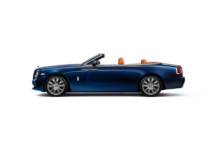 Rolls Royce Dawn side profile with the top down.