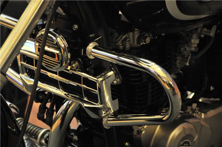 There is ample chrome treatment on the bike, even on the radiator grille.