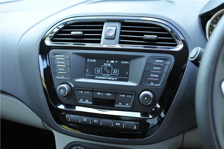 The car comes equipped with a Harman-sourced infotainment system with aux, USB and Bluetooth connectivity.