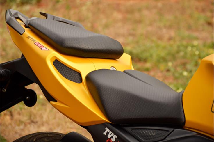 The RTR 200 gets a split seat for the pillion rider.