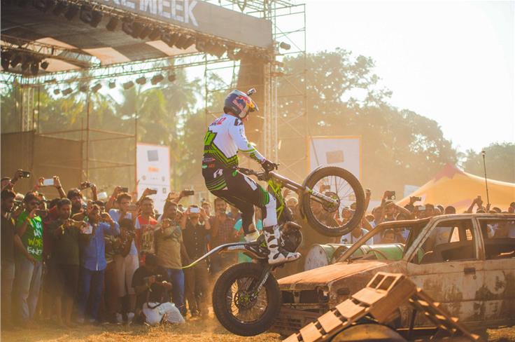 Climbing cars, wheeleing through crowds - Dougie Lampkin was completely at ease through it all.