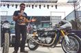 Triumph India MD Vimal Sumbly shows off the new Thruxton R.