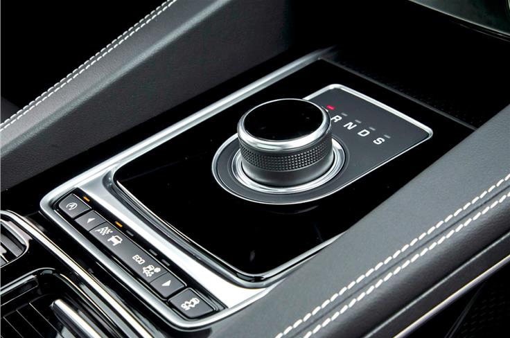 The cabin also features typical Jaguar design cues like the gear lever that rises up.