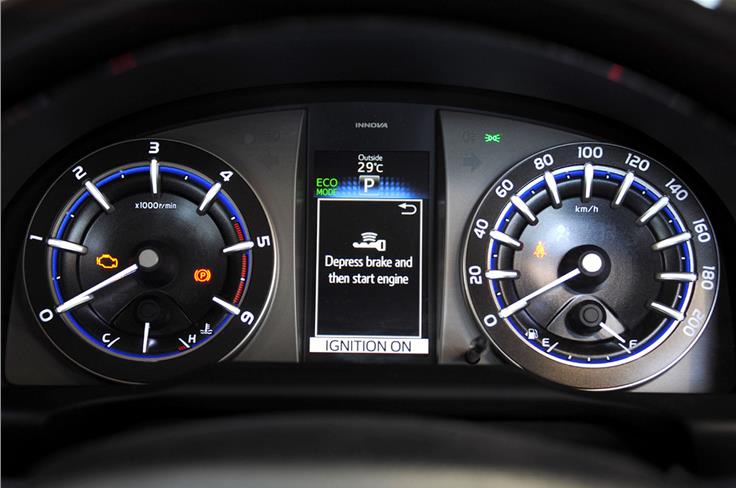 Cool blue dials are simple and easy to read. The colour screen for the multi-info display gives you a lot of information, including a fuel computer.