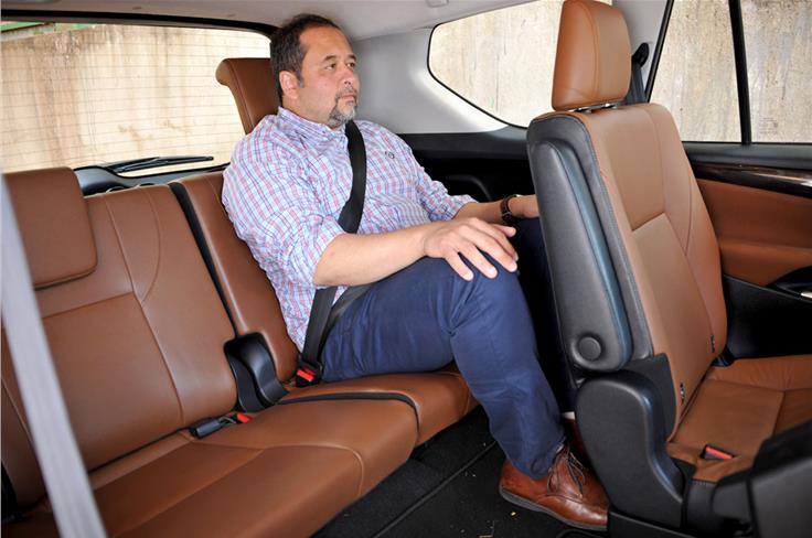 You sit a little bit &#8216;knees up&#8217; but by most standards, it&#8217;s still one of the most spacious and comfy third-row seats on the market. 
