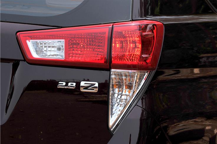 The Innova Crysta eschews the old vertical tail-lamps for a far more modern &#8216;inverted L&#8217; shape.