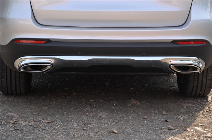 The chunky rear skid plate with twin exhausts points to the GLC&#8217;s SUV credentials.