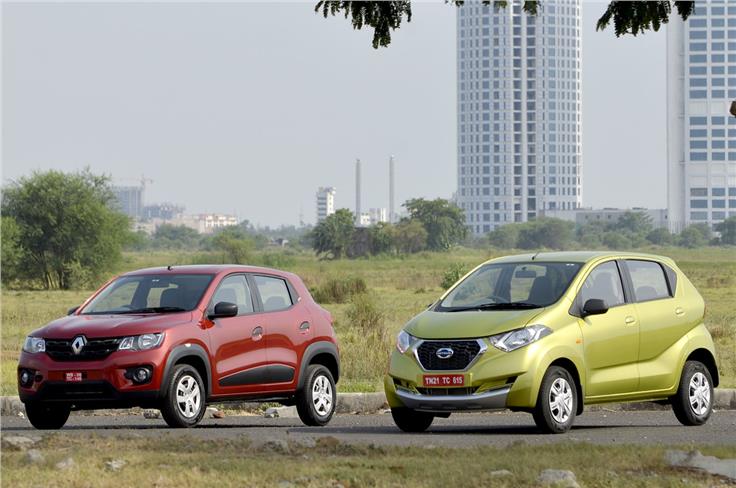 The Kwid&#8217;s design is more compact crossover-like than hatchback with a very Duster-like nose. Datsun has gone with a space-efficient design with a tall cabin and short overhangs and nose. 