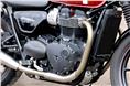 Nestled in the Triumph Street Twin&#8217;s dual-cradle frame is an all-new 8-valve, 900cc parallel twin motor that now gets liquid cooling.
