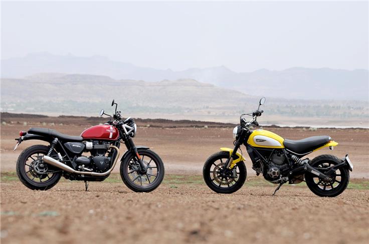 Both bikes are modern interpretations of designs from the early 1960s and represent a distinct shift away from the highly specialised motorcycles that you see today.