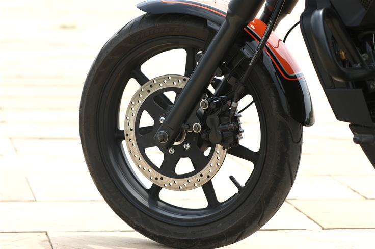 Bobbed front fender and racier pattern for the lower-profile tyres give the Sport S a more athletic look.  