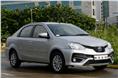 The recent facelift has made the Etios look sportier. It gets a new V-shaped grille and a new bumper with a larger air dam and prominent fog lamp housings.