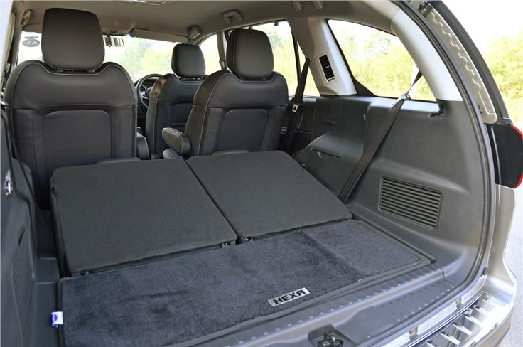 With all seats up, the Hexa&#8217;s luggage area can only be used for a few soft bags though the third row back rest can be folded to increase capacity.