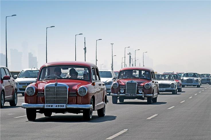 Mercedes-Benz W120 Pontons 190D followed by the 180D Estate on the Bandra-Worli Sea Link.