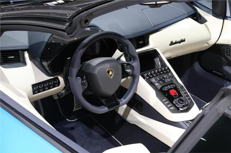 The Lamborghini Aventador S Roadster's cabin.