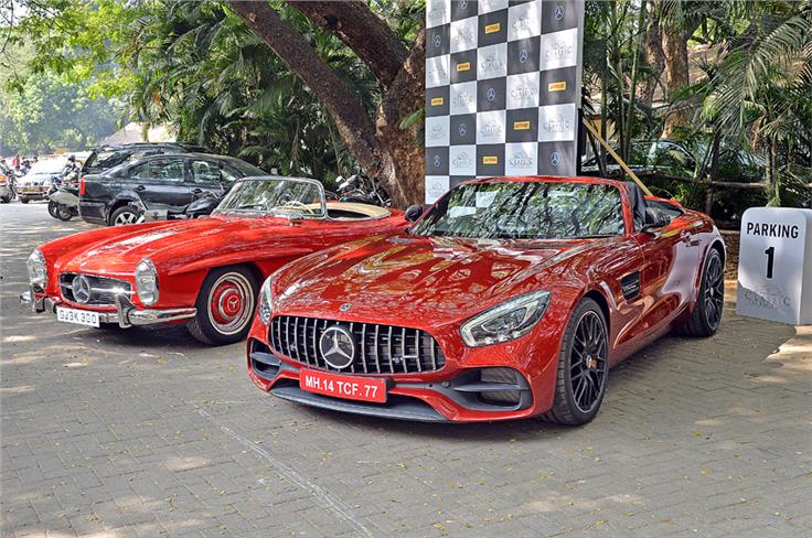 The 300SL with the AMG GT before the rally began.
