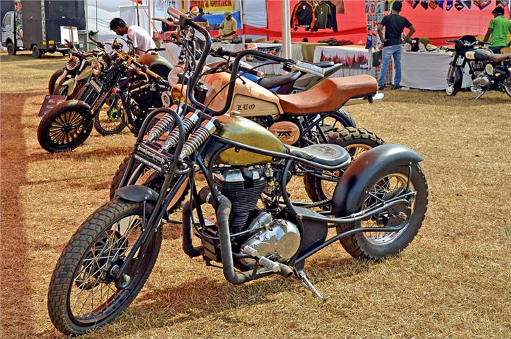 Unique suspension set-up on the custom motorcycle.