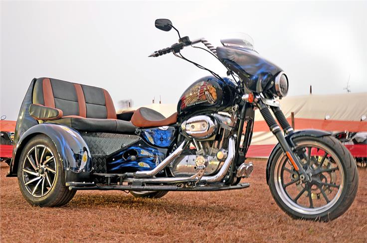 The custom built Harley-Davidson three-wheeler.