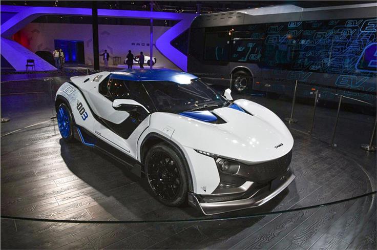 After wowing the crowds abroad, Tata&#8217;s sportscar concept makes its India debut. The Racemo EV comes powered by a 150kW motor.   