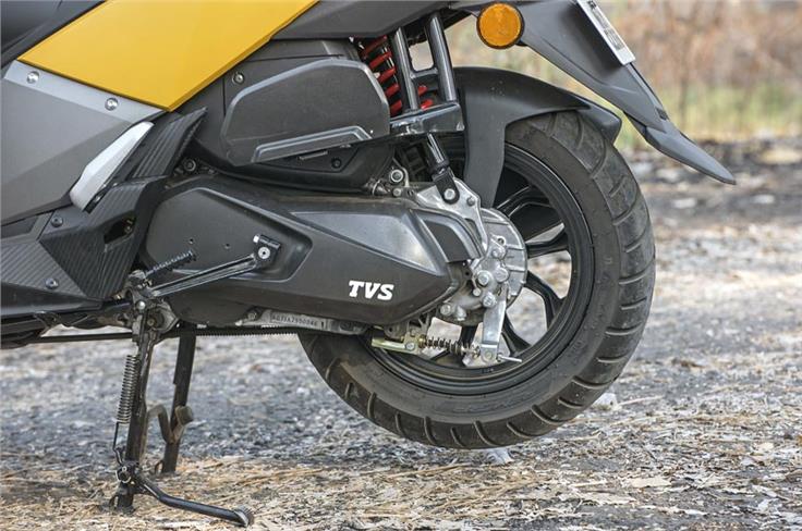 Ntorq gets smart 12-inch alloys at either end; suspension is the best on a scooter by a mile!