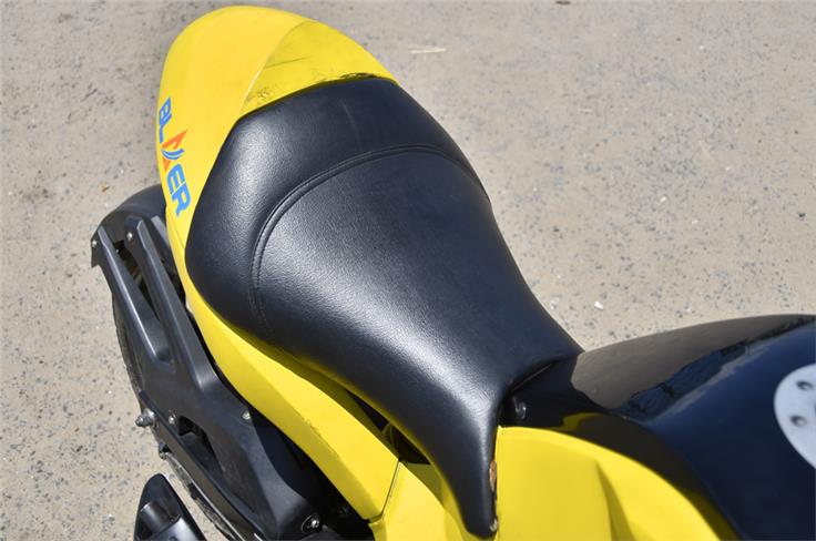 Single-seat gives the bike a cafe-racer rear end. 