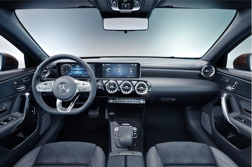 Inside, A-class sedan gets Merc's new MBUX system with touchscreen and speech recognition.
