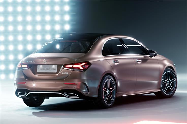 Rear end of the A-sedan is reminiscent of the latest third-generation Mercedes-Benz CLS