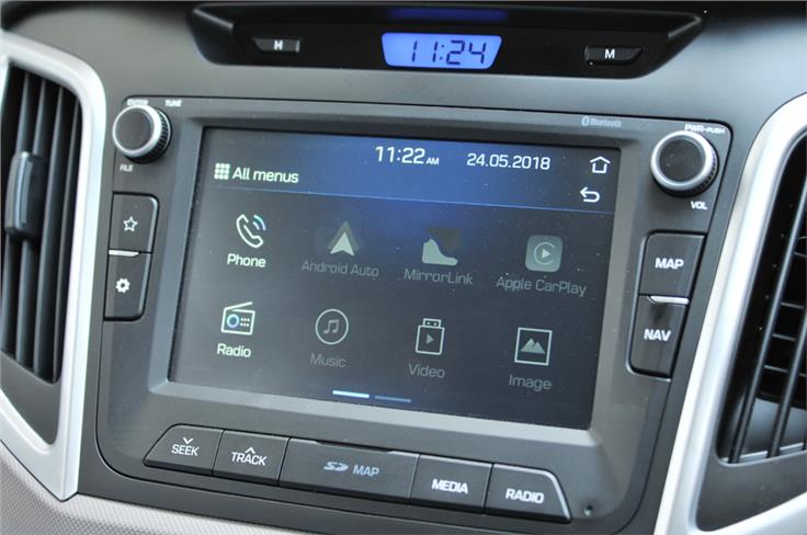 Touchscreen gets Android Auto, Apple CarPlay and MirrorLink. 