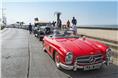 The fabulous 300SL Roadster and Nurburg lead the convoy of Mercs.
