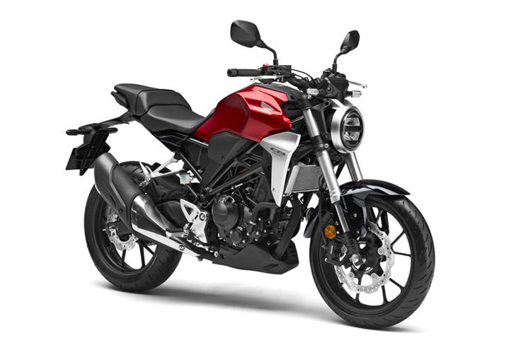 2019 Honda CB300R in Candy Chromosphere Red.