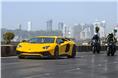 Singhania cruises down Marine Drive in his Aventador SV.