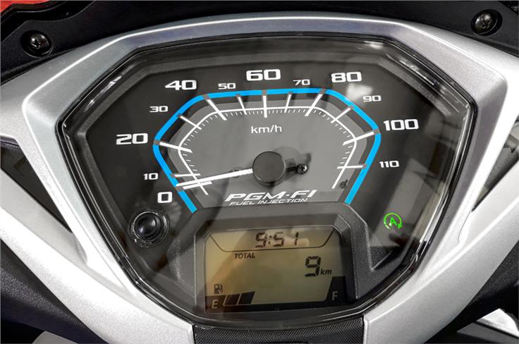 The digi-analogue gauge displays real-time fuel efficiency and distance-to-empty.