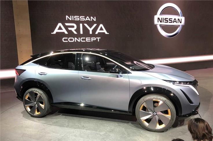 The Nissan Ariya concept previews an all-electric crossover-style vehicle. 