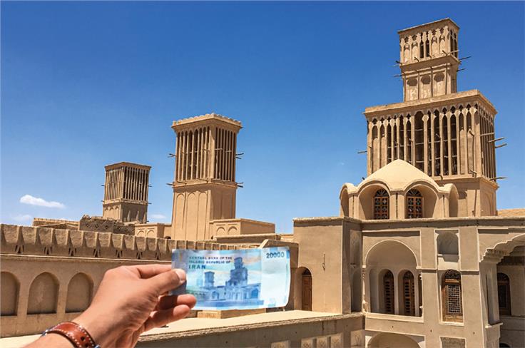 Famous Agazadeh Mansion with its wind catchers on 20,000 rial bills.
