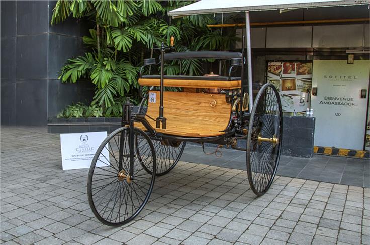 Where it all started. This is a running replica of the Benz Patent Motor Wagen. 