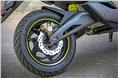 12-inch wheels at the front and rear are shod with grippy MRF tyres. 100/80-1(Front), 110/80-12 (Rear) are available as an option.