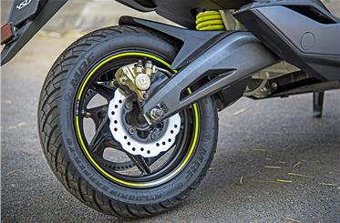 12-inch wheels at the front and rear are shod with grippy MRF tyres. 100/80-1(Front), 110/80-12 (Rear) are available as an option.