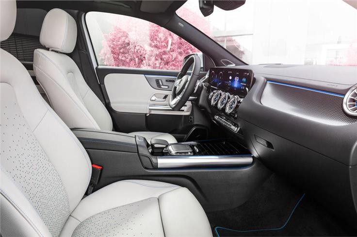 Edition 1 models get special leather upholstery with blue fabric perforations.