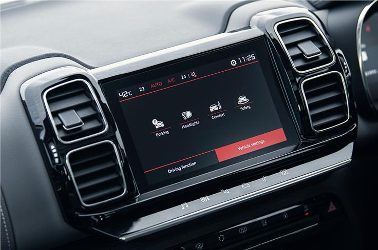 8.0-inch touchscreen gets Android Auto and Apple CarPlay connectivity. Touch sensitive panel below houses shortcut controls to access navigation, music, etc.